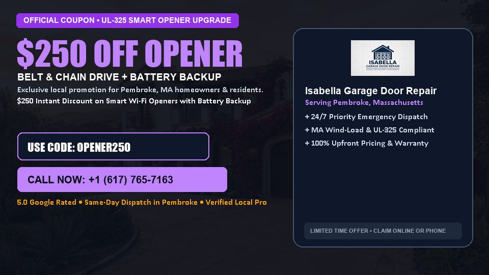 $250 OFF Smart Wi-Fi Garage Door Opener Installation in Pembroke, MA - Isabella Garage Door Repair